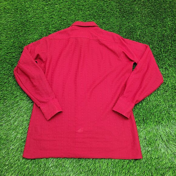 Vintage 70s Disco Hippie Button Shirt M/L 21x29 Red Textured - Picture 2 of 13